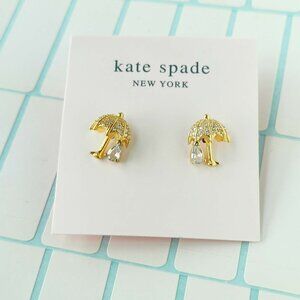 Kate Spade Rain or Shine Pave Umbrella Gold Stud Earrings w/ dust bag